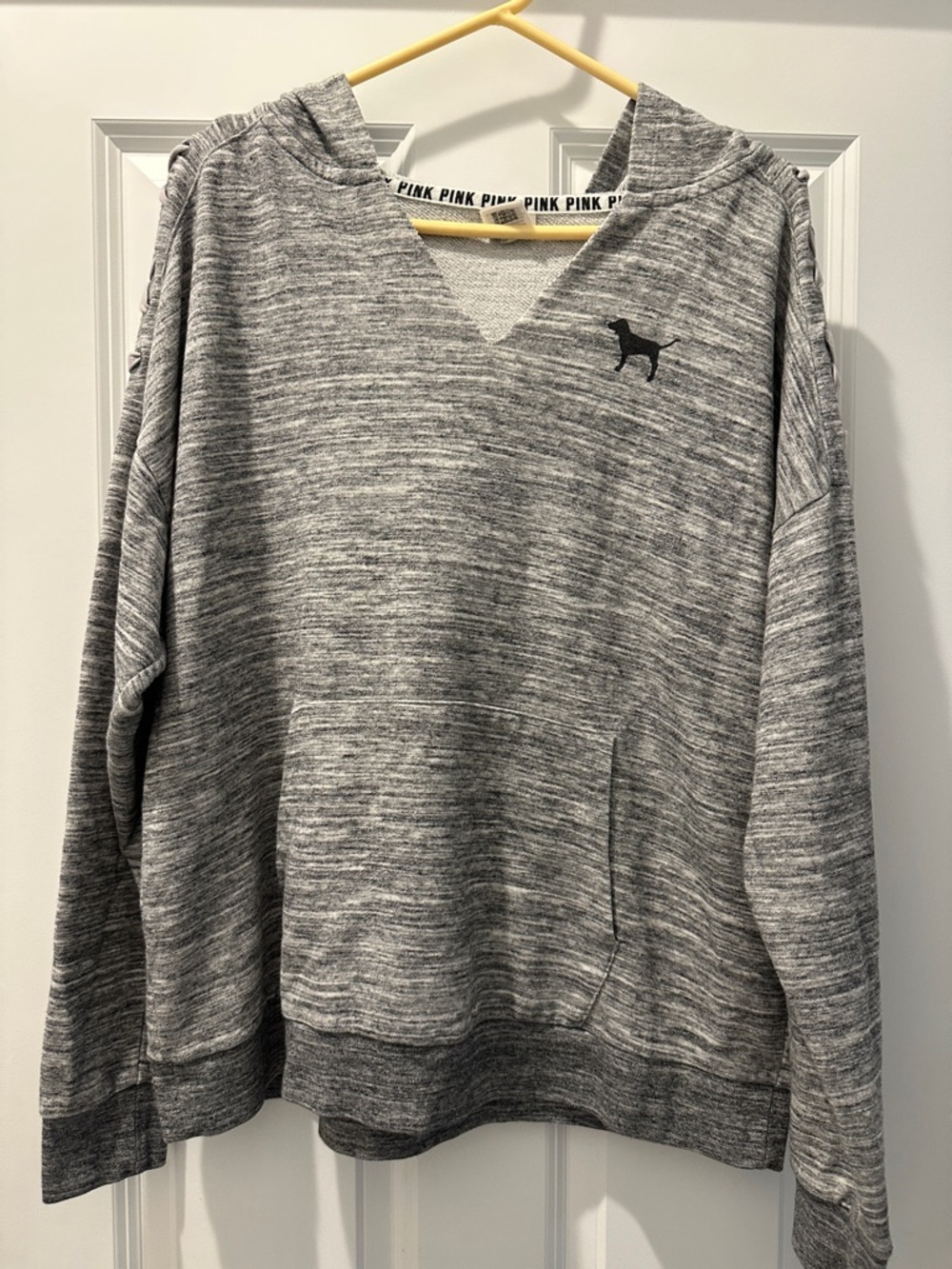 PINK Victoria's Secret Heather Gray V‑Neck Hoodie